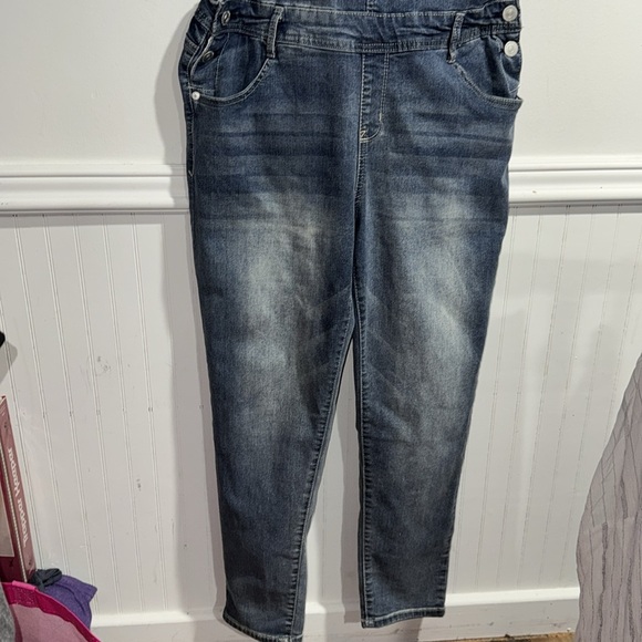 Wallflower Blue Denim Overalls crisscross back adjustale XL stretch - Picture 6 of 6